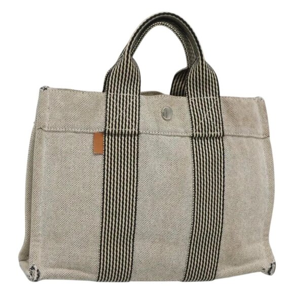 HERMES Fourre Tout PM Hand Bag Canvas Gray Auth ti3070 - Picture 1 of 16